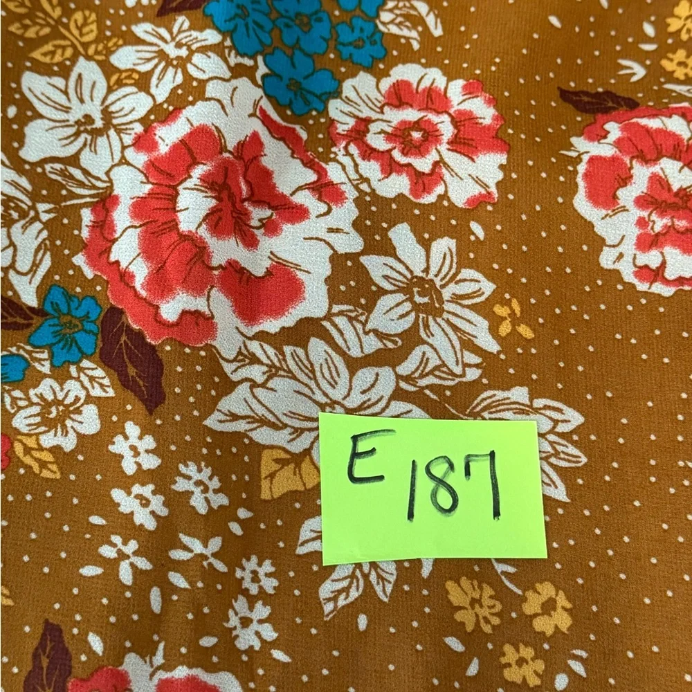 E-187 Charlotte Russe PLUS SIZE 1X Tan Red & Teal Long Bell Sleeve MIDI Dress - Picture 14 of 14